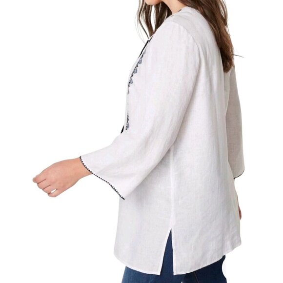 J. Jill Love Linen 100% Linen Embroidered White Tunic Top Size Lp - Picture 6 of 11
